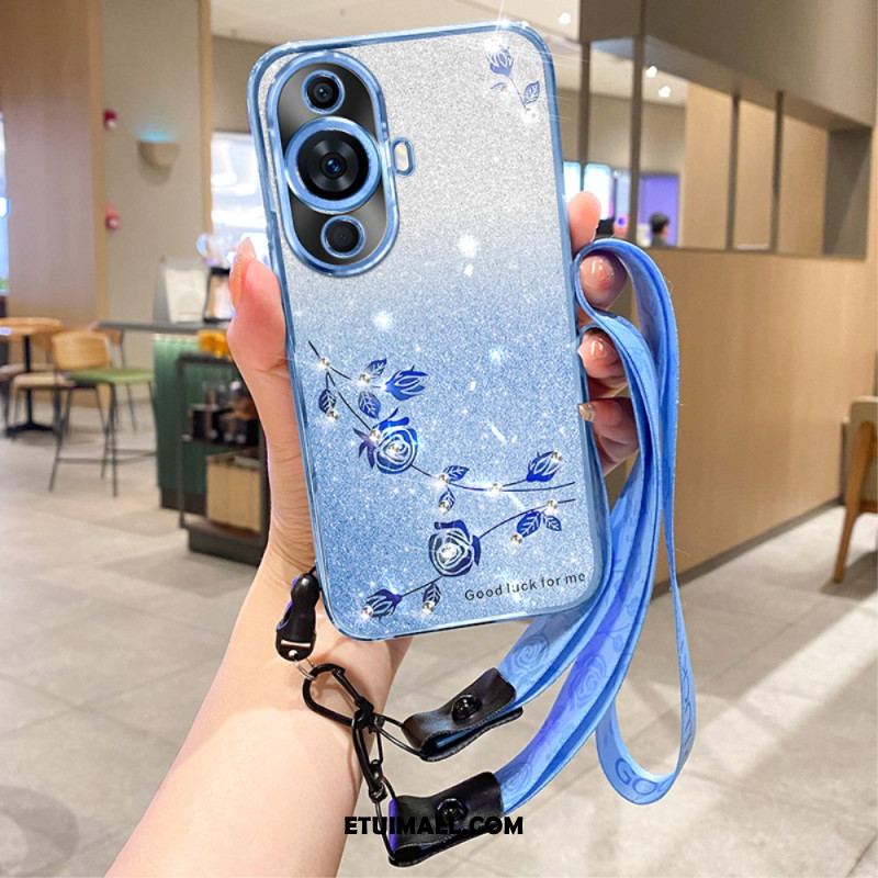 Etui Do Huawei Nova 12s Kwiaty I Cyrkonie Z Paskiem Kadem