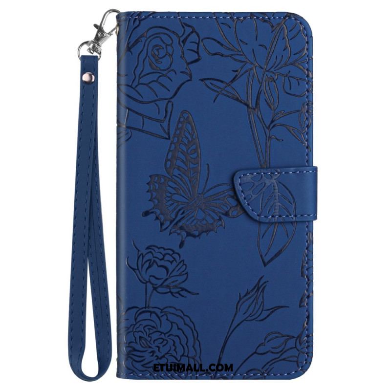 Etui Folio Do Samsung Galaxy M55 5g Nadruk W Motyle Z Paskiem