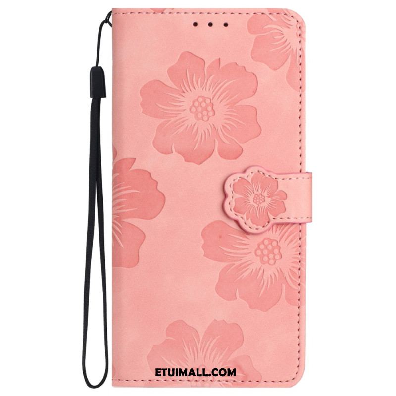 Etui Folio Do Samsung Galaxy S24 5g Drukowane Kwiaty Z Paskiem