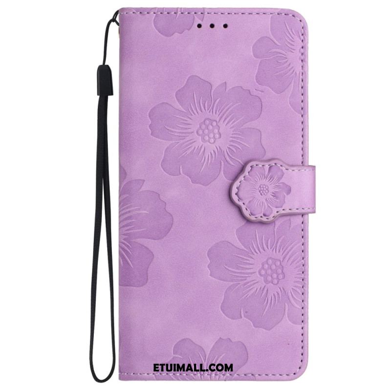 Etui Folio Do Samsung Galaxy S24 5g Drukowane Kwiaty Z Paskiem