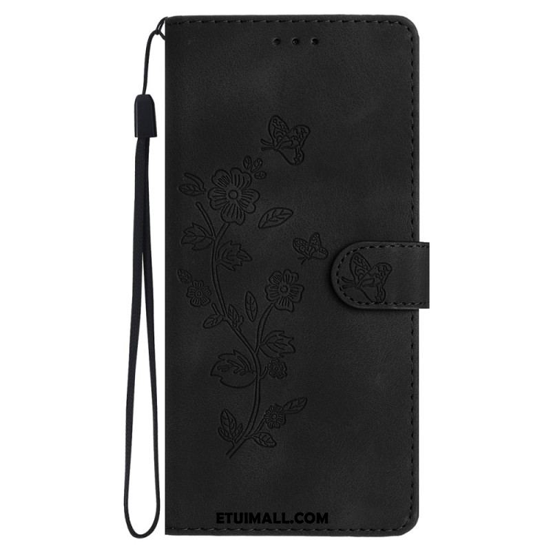 Etui Folio Do iPhone 16 Drukowane Kwiaty Z Paskiem