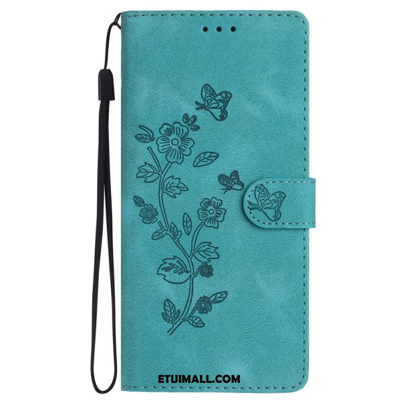 Etui Folio Do iPhone 16 Drukowane Kwiaty Z Paskiem