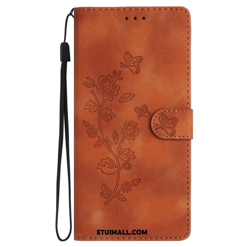 Etui Folio Do iPhone 16 Drukowane Kwiaty Z Paskiem