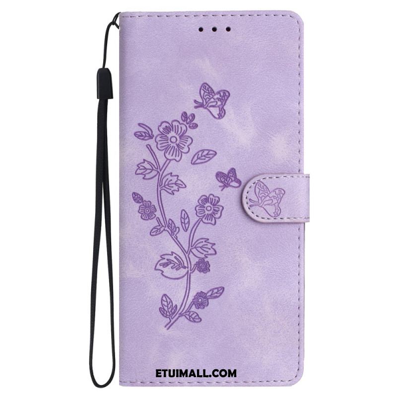 Etui Folio Do iPhone 16 Drukowane Kwiaty Z Paskiem