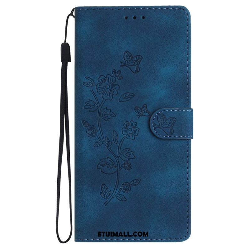 Etui Folio Do iPhone 16 Drukowane Kwiaty Z Paskiem