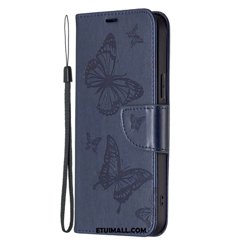 Etui Folio Do iPhone 16 Plus Drukowane Motyle Ze Smyczą