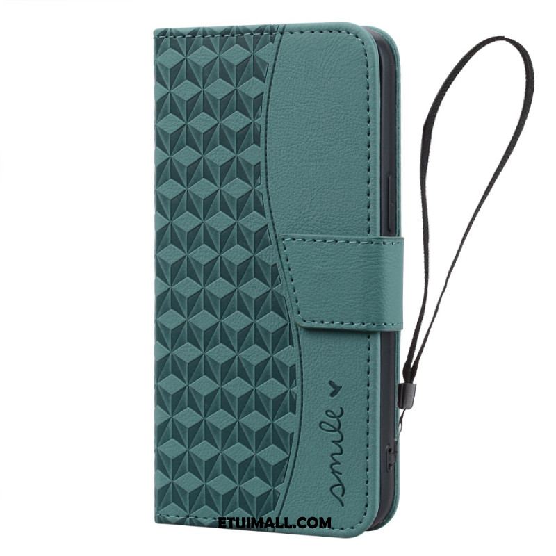 Etui Folio Do iPhone 16 Plus Poziomy Fryz Rombowy Z Paskiem