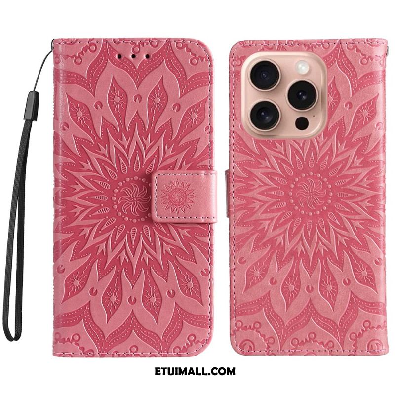 Etui Folio Do iPhone 16 Pro Mandala Ze Smyczą