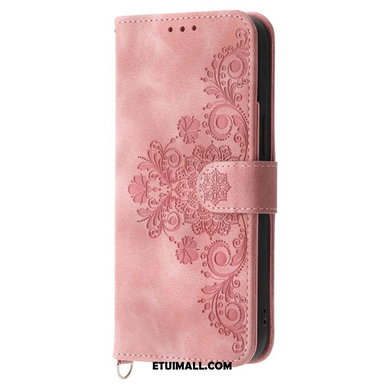 Etui Folio Do iPhone 16 Pro Max Sukienka W Kwiaty Z Paskiem I Paskiem Na Ramię