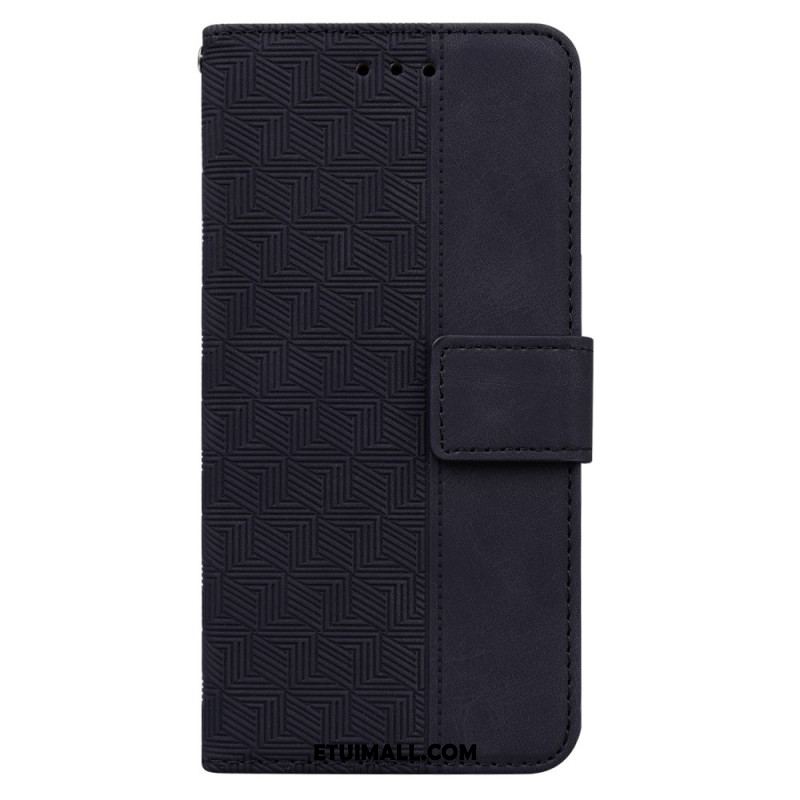 Etui Folio Do iPhone 16 Pro Tkany Wzór Na Ramiączkach