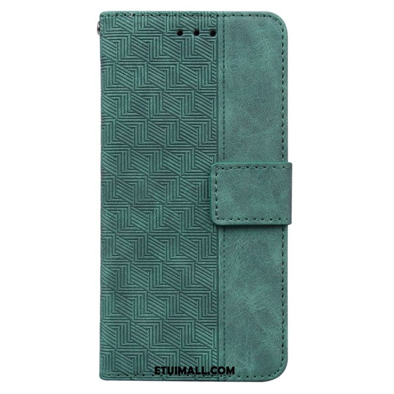 Etui Folio Do iPhone 16 Pro Tkany Wzór Na Ramiączkach