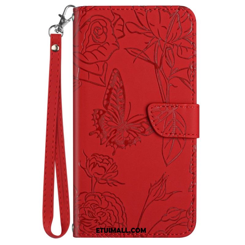 Etui Folio Oneplus 12 5g Nadruk W Kształcie Motyla Z Paskiem