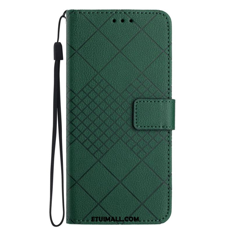 Etui Folio Oppo Reno 11f 5g Wzór W Romby Na Ramiączkach Etui Ochronne