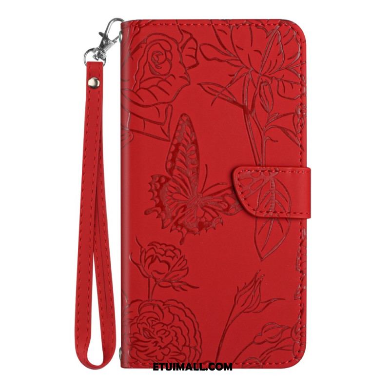 Etui Folio Samsung Galaxy A16 5g Nadruk Motyl Z Paskiem Etui Ochronne