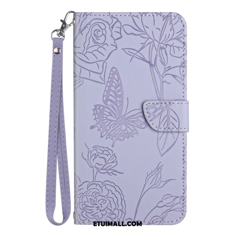 Etui Folio Samsung Galaxy A16 5g Nadruk Motyl Z Paskiem Etui Ochronne