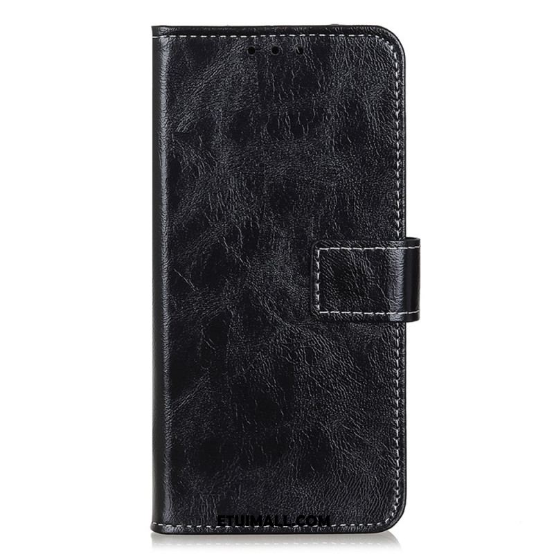 Etui Folio Samsung Galaxy S24 5g Widoczne Szwy Z Imitacji Skóry Lakierowanej Etui Ochronne