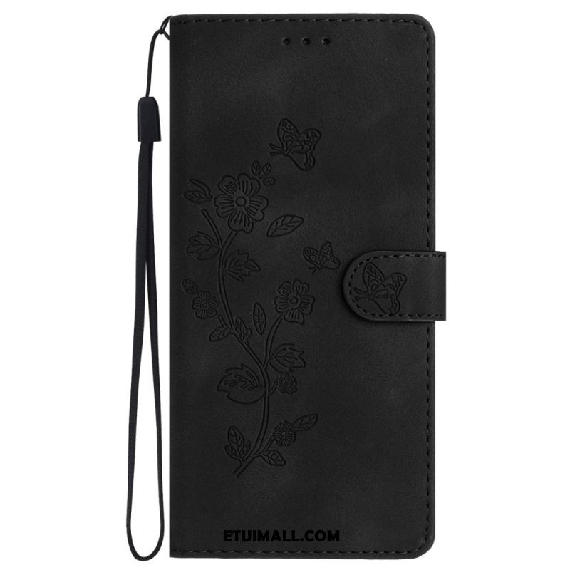 Etui Folio Samsung Galaxy S24 Plus 5g Drukowane Kwiaty I Smycz Etui Ochronne