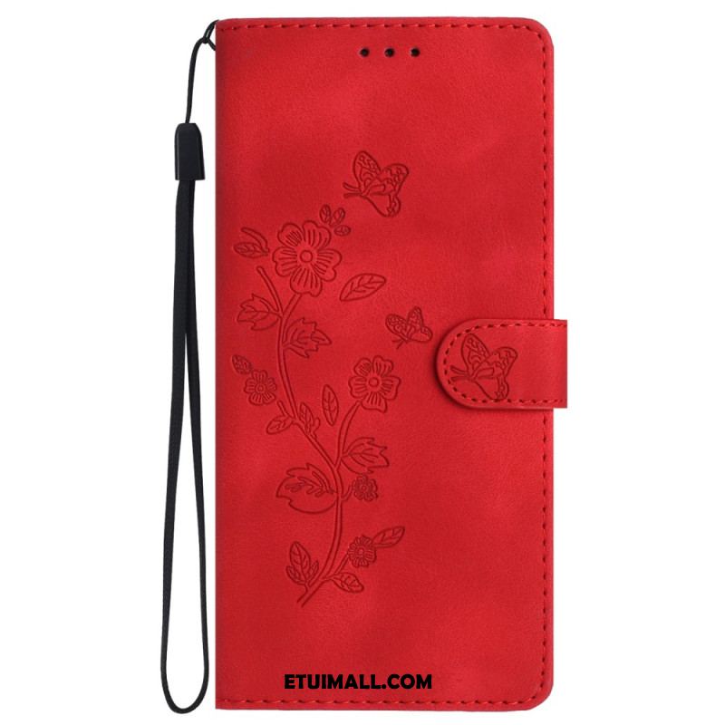 Etui Folio Samsung Galaxy S24 Plus 5g Drukowane Kwiaty I Smycz Etui Ochronne