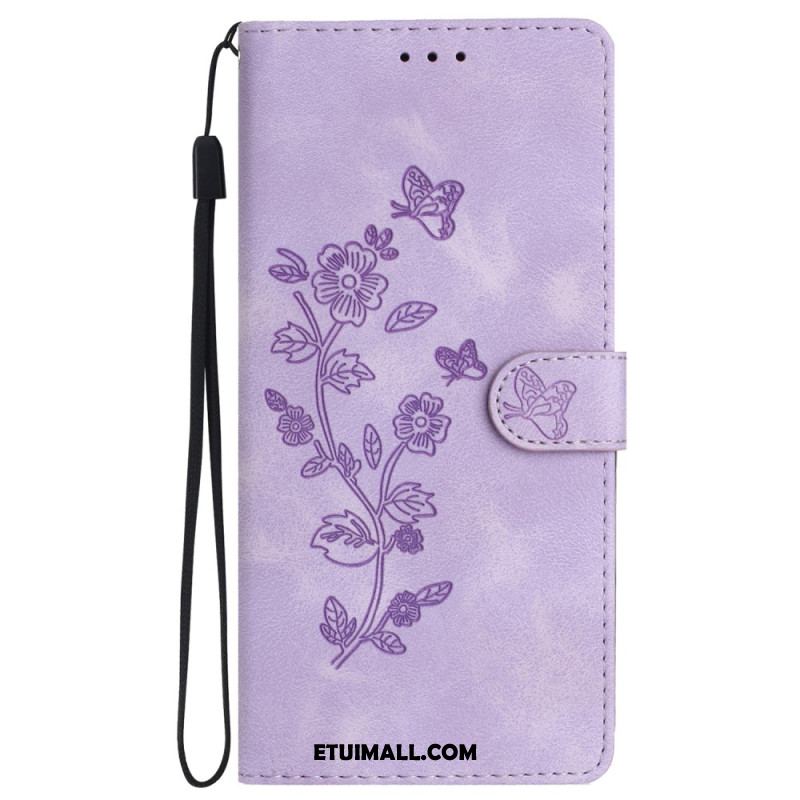 Etui Folio Samsung Galaxy S24 Plus 5g Drukowane Kwiaty I Smycz Etui Ochronne