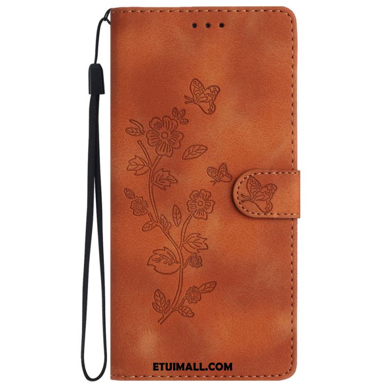 Etui Folio Samsung Galaxy S24 Plus 5g Drukowane Kwiaty I Smycz Etui Ochronne