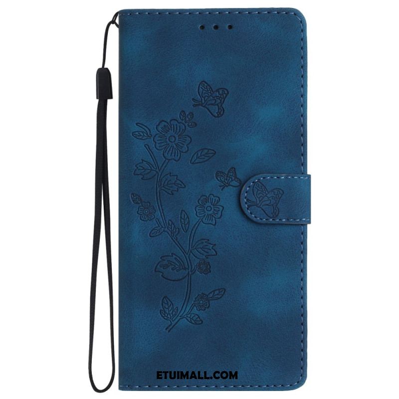 Etui Folio Samsung Galaxy S24 Plus 5g Drukowane Kwiaty I Smycz Etui Ochronne