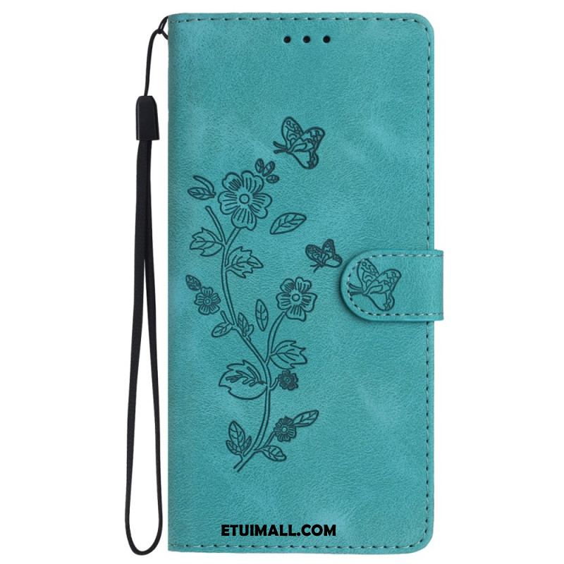 Etui Folio Samsung Galaxy S24 Plus 5g Drukowane Kwiaty I Smycz Etui Ochronne