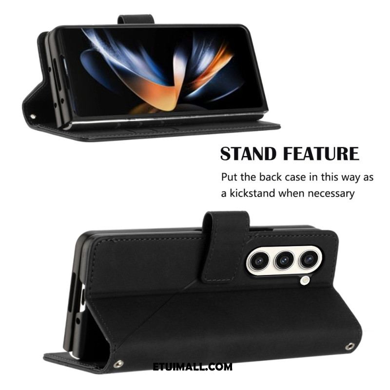 Etui Folio Samsung Galaxy Z Fold 5 Wzór W Trójkąty Z Paskiem Na Ramię