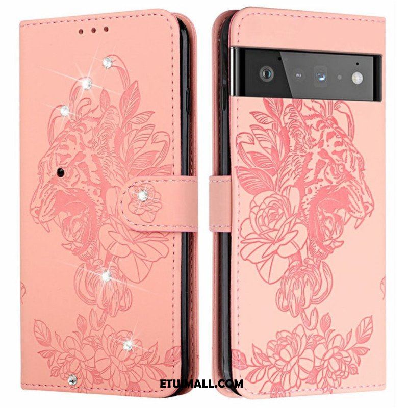 Etui Folio do Google Pixel 6 Barokowy Tygrys I Strass