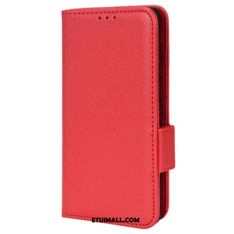 Etui Folio do Google Pixel 6A Podwójne Zapięcie Ze Skóry Litchi