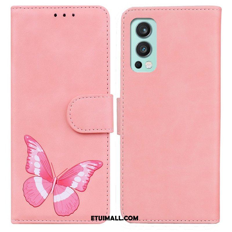 Etui Folio do OnePlus Nord 2 5G Motyl Dotykający Skóry