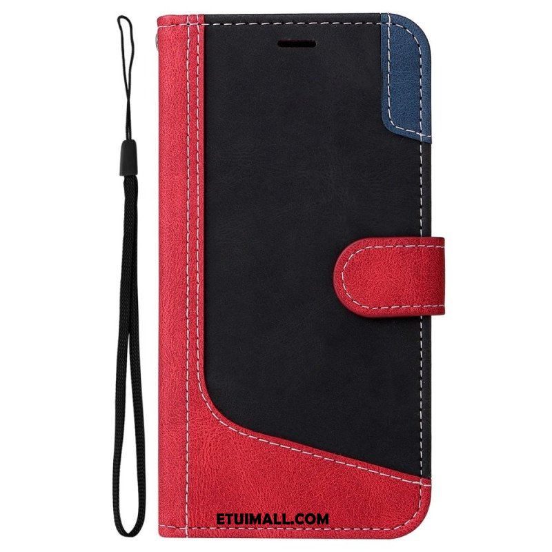 Etui Folio do Oppo A94 5G Trójkolorowy Ze Smyczą