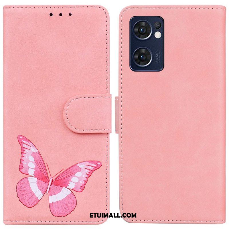 Etui Folio do Oppo Find X5 Lite Motyl Dotykający Skóry