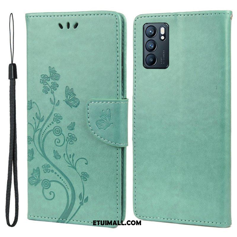 Etui Folio do Oppo Reno 6 5G Motyle I Kwiaty