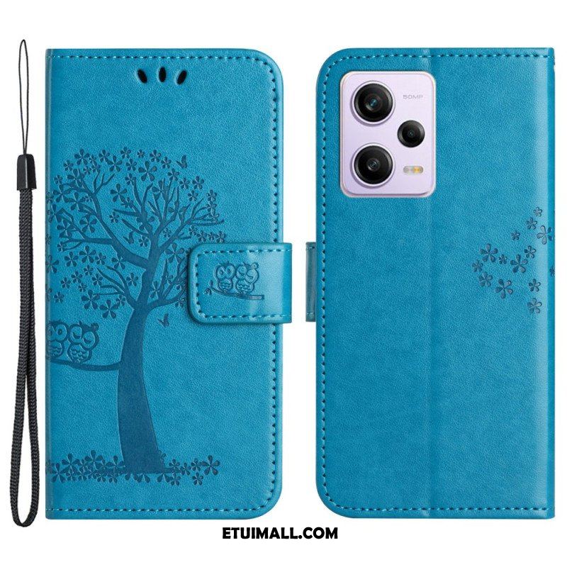 Etui Folio do Poco X5 5G z Łańcuch Drzewo Stringów I Sowy