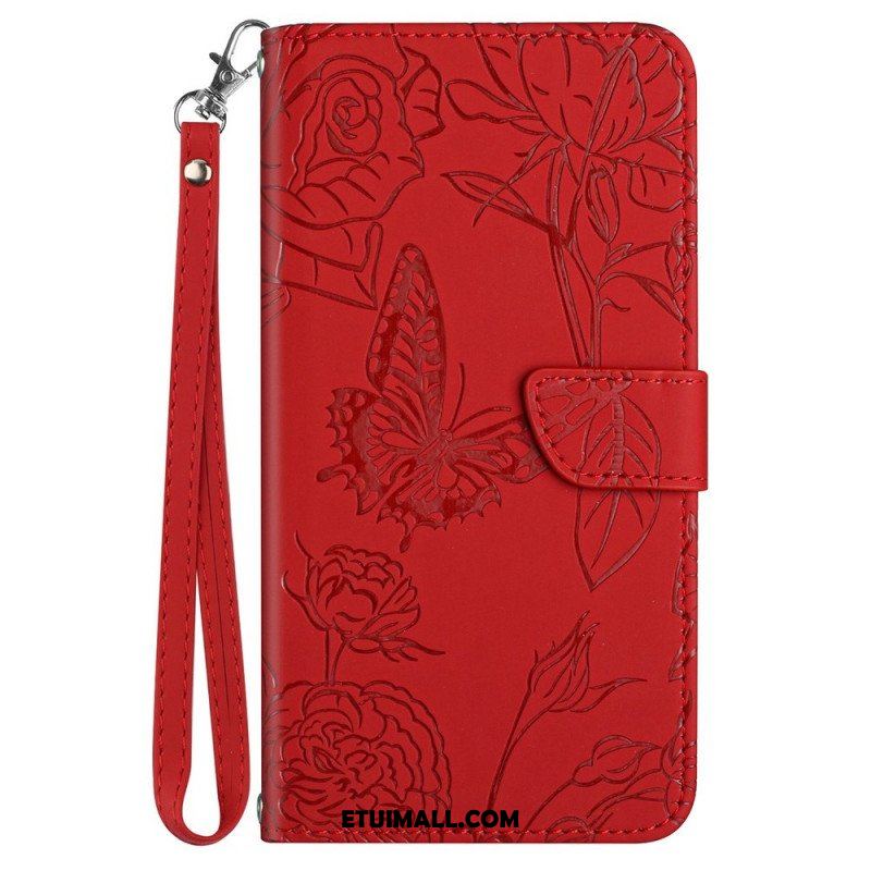 Etui Folio do Samsung Galaxy A13 Motyl Ze Smyczą