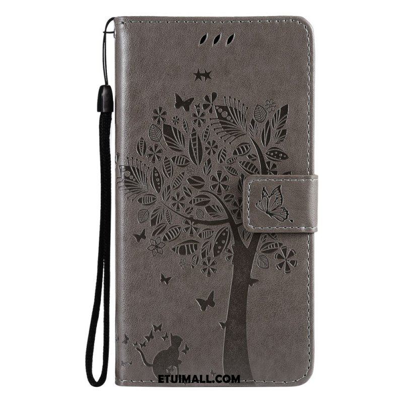 Etui Folio do Samsung Galaxy M12 / A12 z Łańcuch Drzewo I Pasiasty Kot