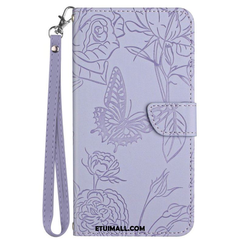 Etui Folio do Samsung Galaxy M23 5G Dyskretne Motyle I Smycz