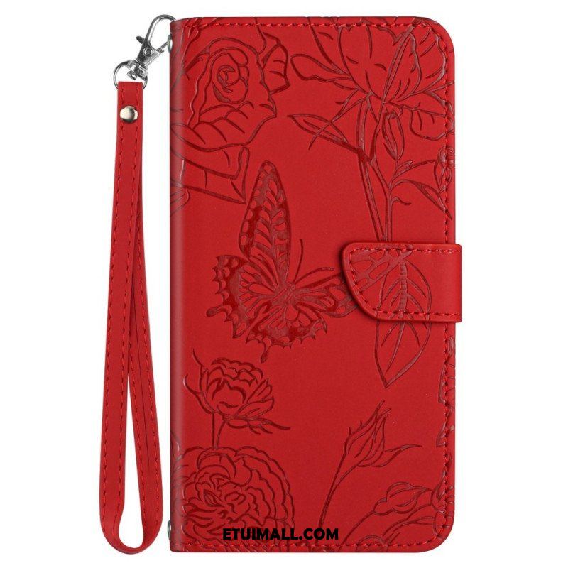 Etui Folio do Samsung Galaxy M33 5G Dyskretne Motyle I Smycz