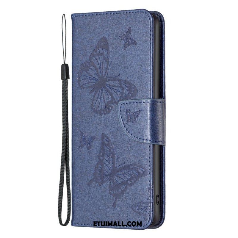 Etui Folio do Samsung Galaxy M53 5G z Łańcuch Paski Z Nadrukiem Motyli