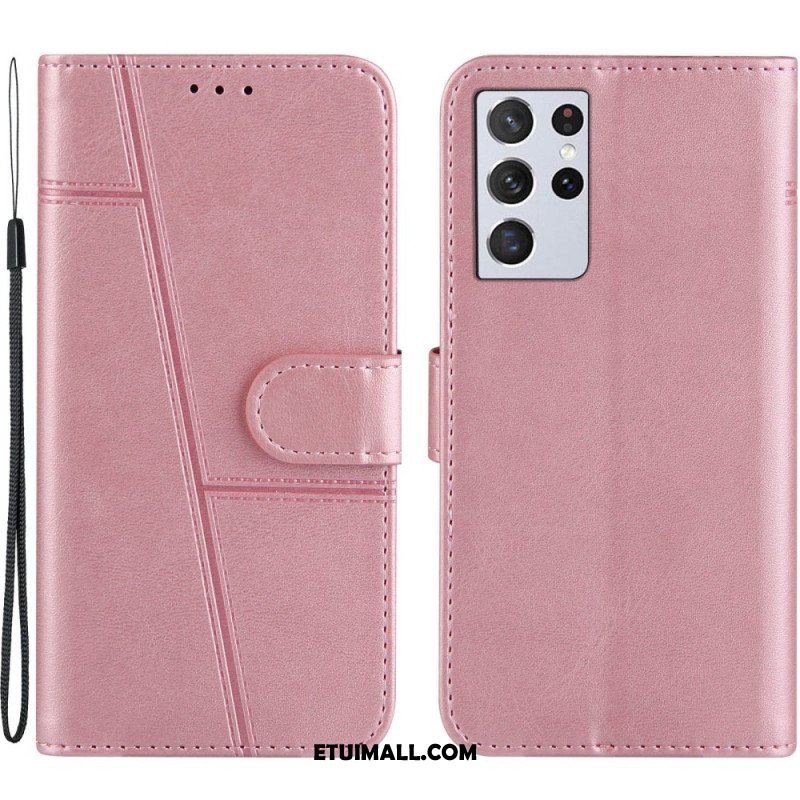 Etui Folio do Samsung Galaxy S21 Ultra 5G z Łańcuch Pasek Z Efektem Skóry Ekologicznej