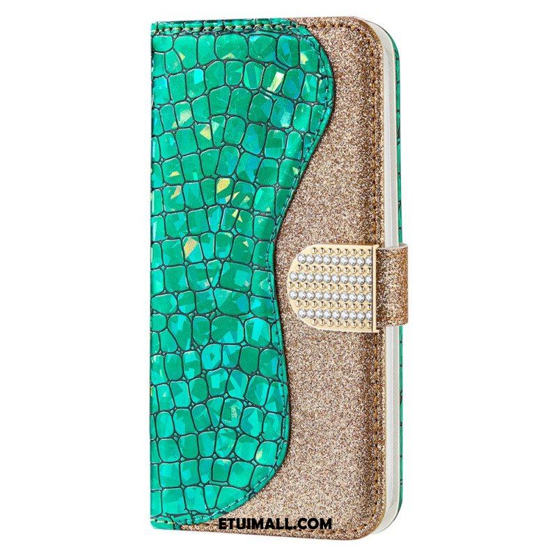 Etui Folio do Samsung Galaxy S22 5G Krokodyle Diamenty