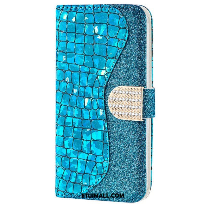 Etui Folio do Samsung Galaxy S22 5G Krokodyle Diamenty