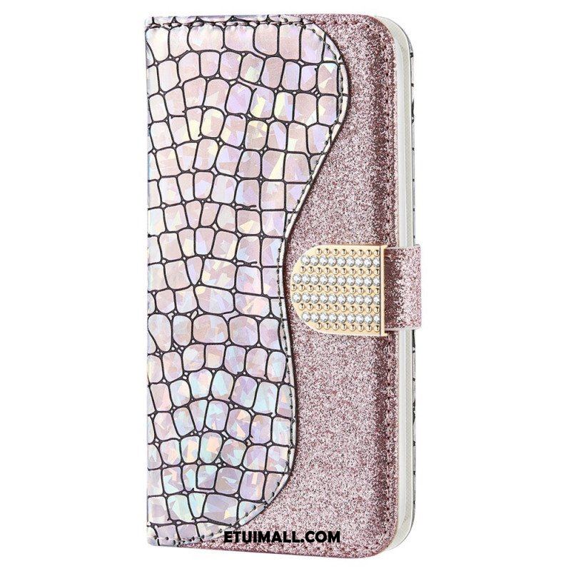 Etui Folio do Samsung Galaxy S22 5G Krokodyle Diamenty