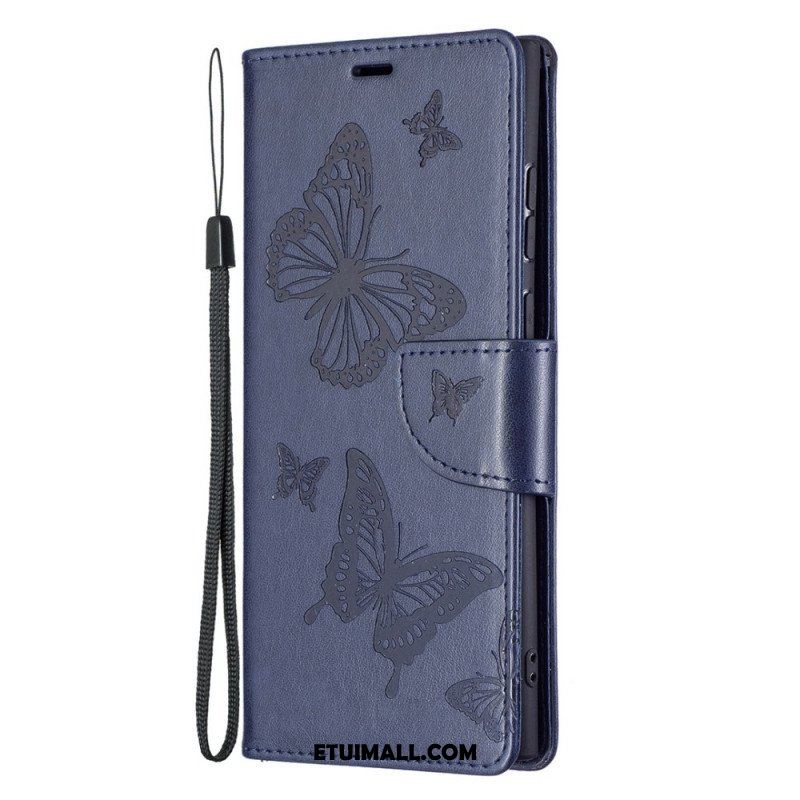 Etui Folio do Samsung Galaxy S22 Ultra 5G Motyle W Locie Z Smyczą