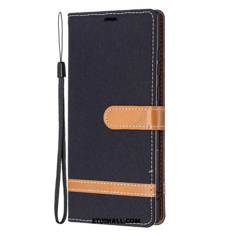 Etui Folio do Samsung Galaxy S22 Ultra 5G z Łańcuch Pasek Z Efektem Tkaniny I Skóry