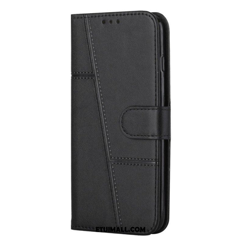 Etui Folio do Samsung Galaxy S23 5G z Łańcuch Paskowaty Geometryczny Skórzany Styl