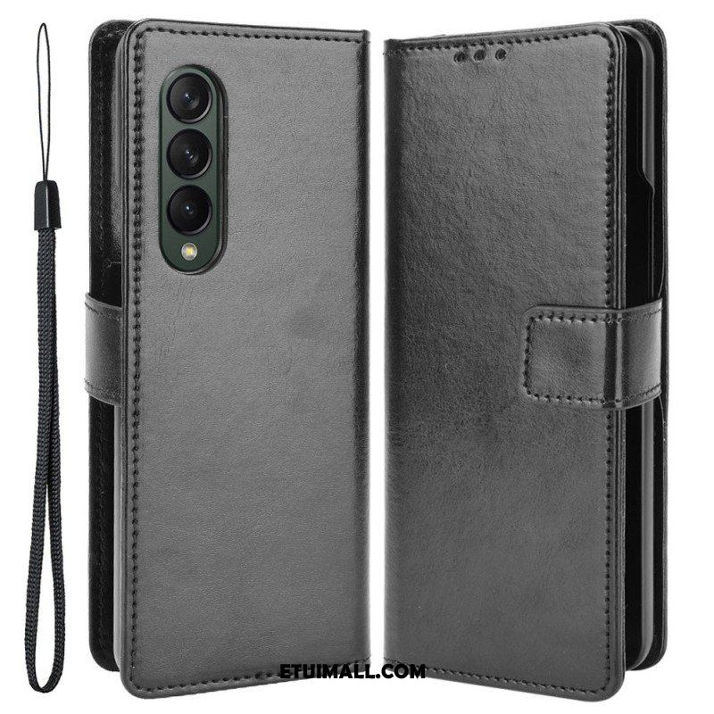 Etui Folio do Samsung Galaxy Z Fold 4 z Łańcuch Klasyczna Gładka Sztuczna Skóra Z Paskami