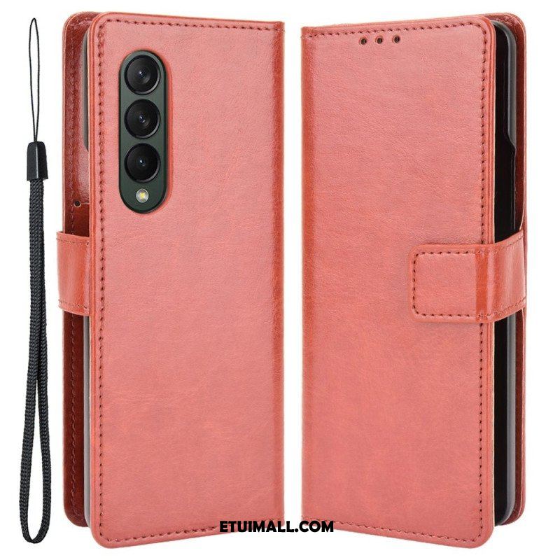 Etui Folio do Samsung Galaxy Z Fold 4 z Łańcuch Klasyczna Gładka Sztuczna Skóra Z Paskami