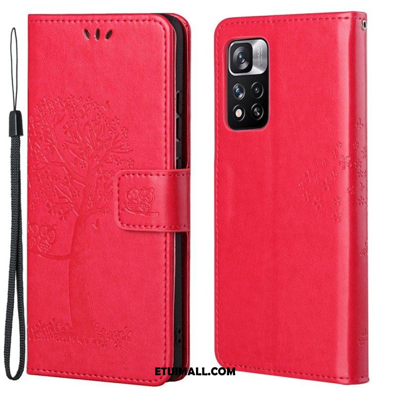 Etui Folio do Xiaomi Redmi Note 11 Pro / 11 Pro 5G z Łańcuch Drzewo Stringów I Sowy