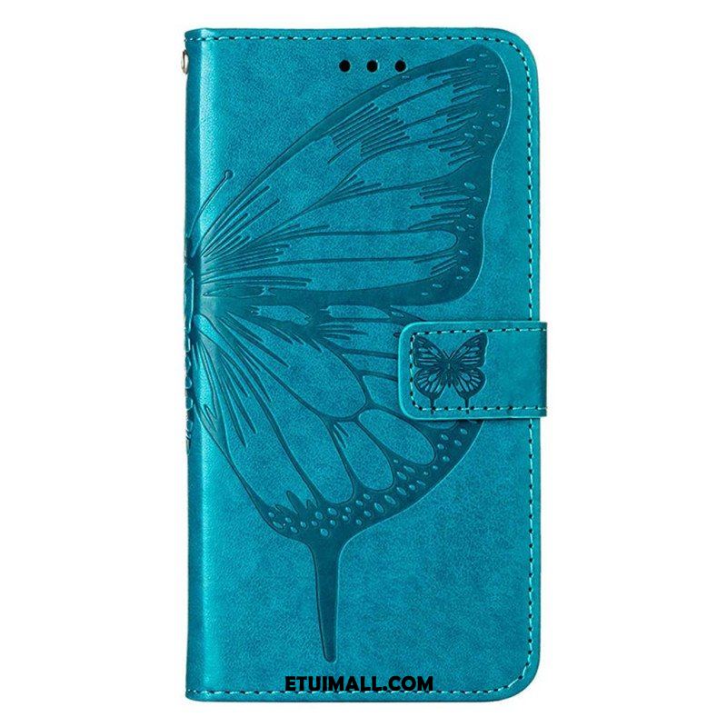 Etui Folio do iPhone 14 Pro Max z Łańcuch Barokowy Motyl Z Paskami